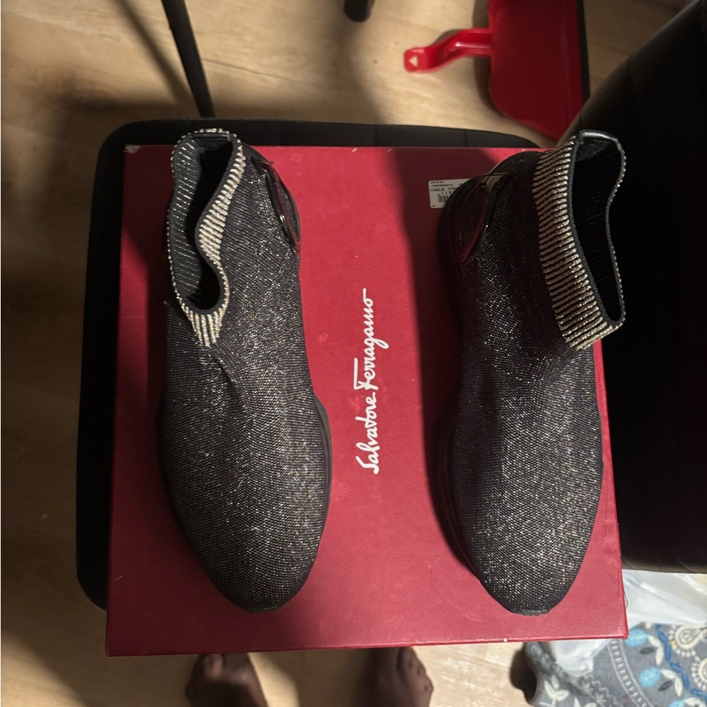 Salvatore Ferragamo Glittering Black Ankle Booties